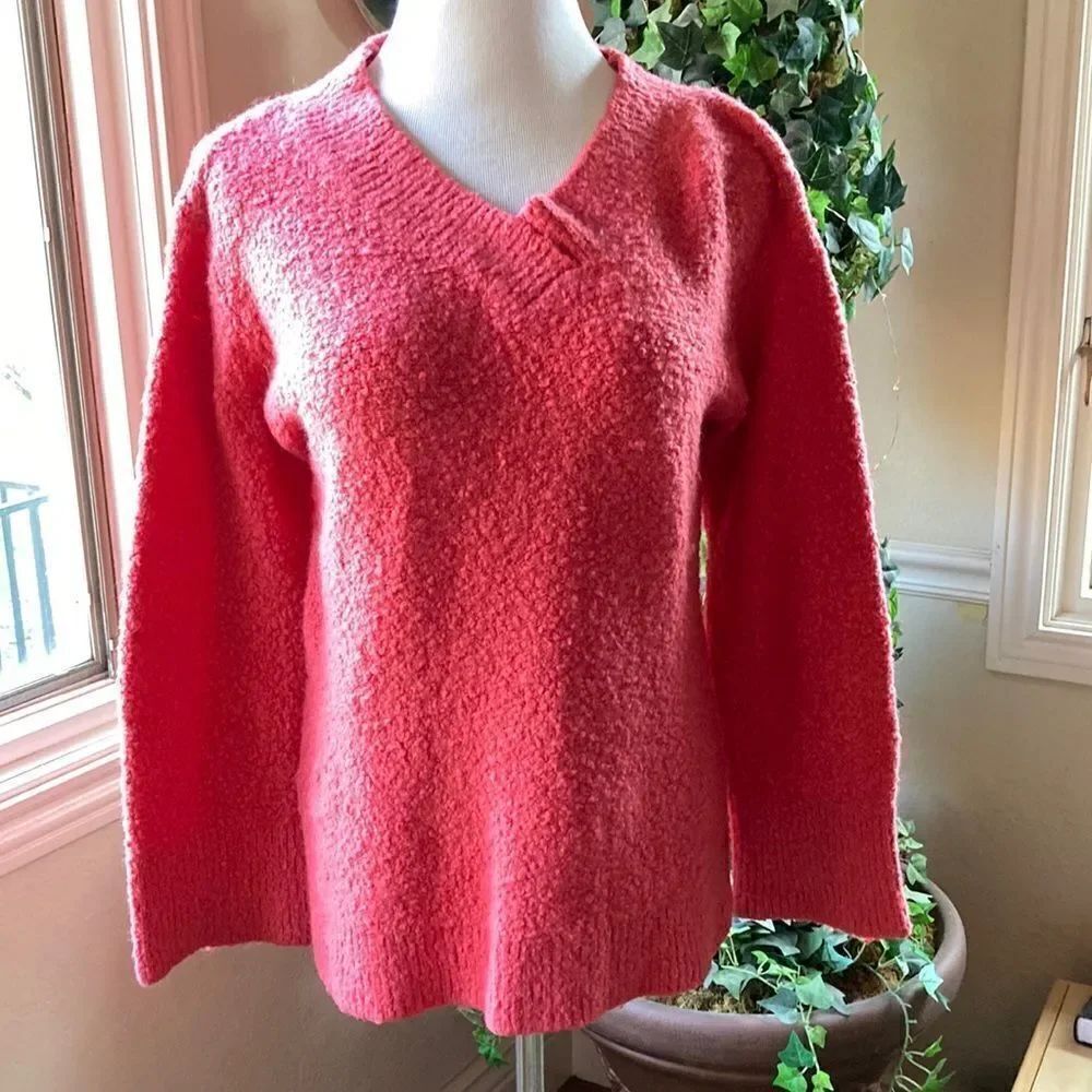 Anthropologie Textured V-Neck Long Sleeve Alpaca Merino Wool Blend Sweater Sz XS